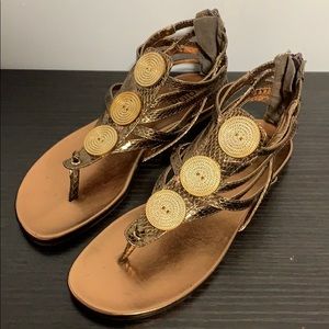 Gladiator Sandals Shoes Gold Brown Summer